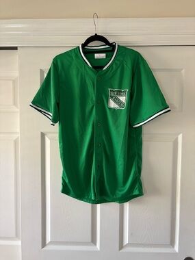 NHL New York Rangers Green Button-Up Jersey with White Trim